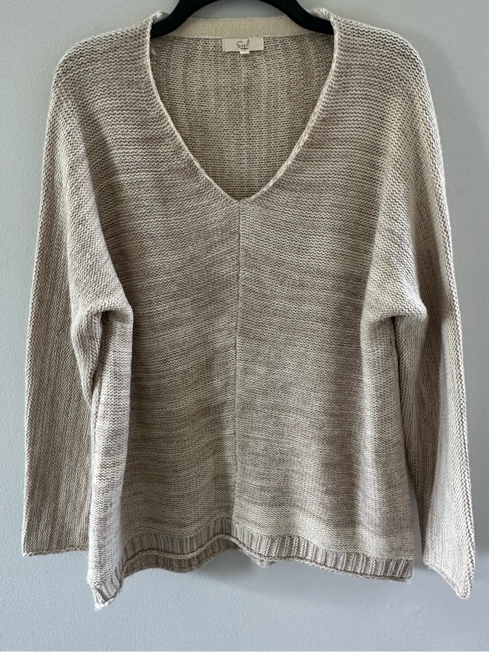 Easel Oatmeal Chunky Knit V Neck Sweater Medium Oversized Boho